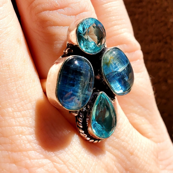 New Kyanite & Blue Topaz 925 Silver Ring. - Picture 5 of 12
